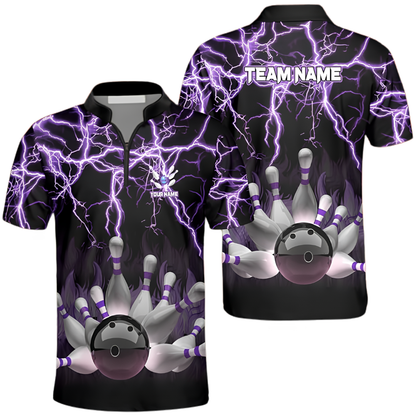 Custom Cyan Thunder Lightning Bowling Jersey Mens, Custom Team Thunder Bowling Shirts BZ0571