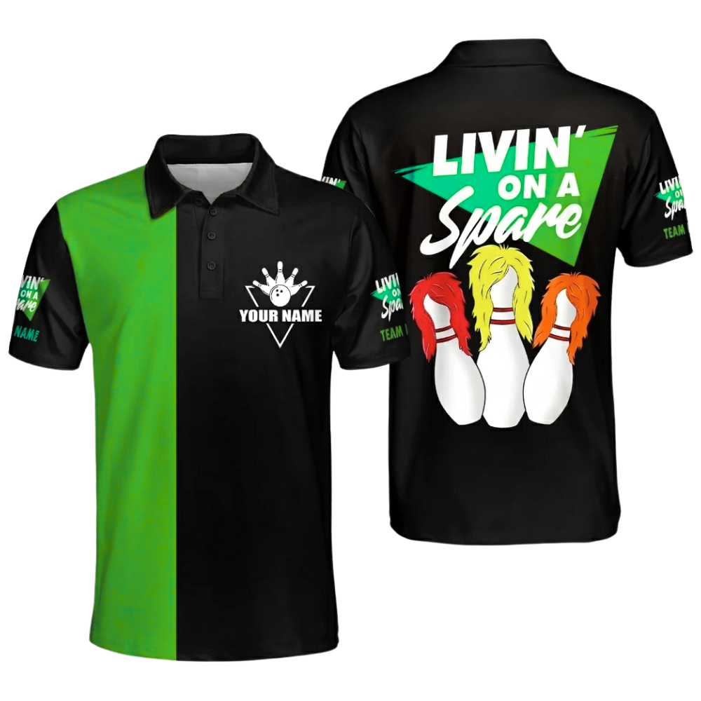 Custom Livin' On A Spare Bowling Polo Shirt For Men, Custom Funny Bowling Shirts Team BZ0627
