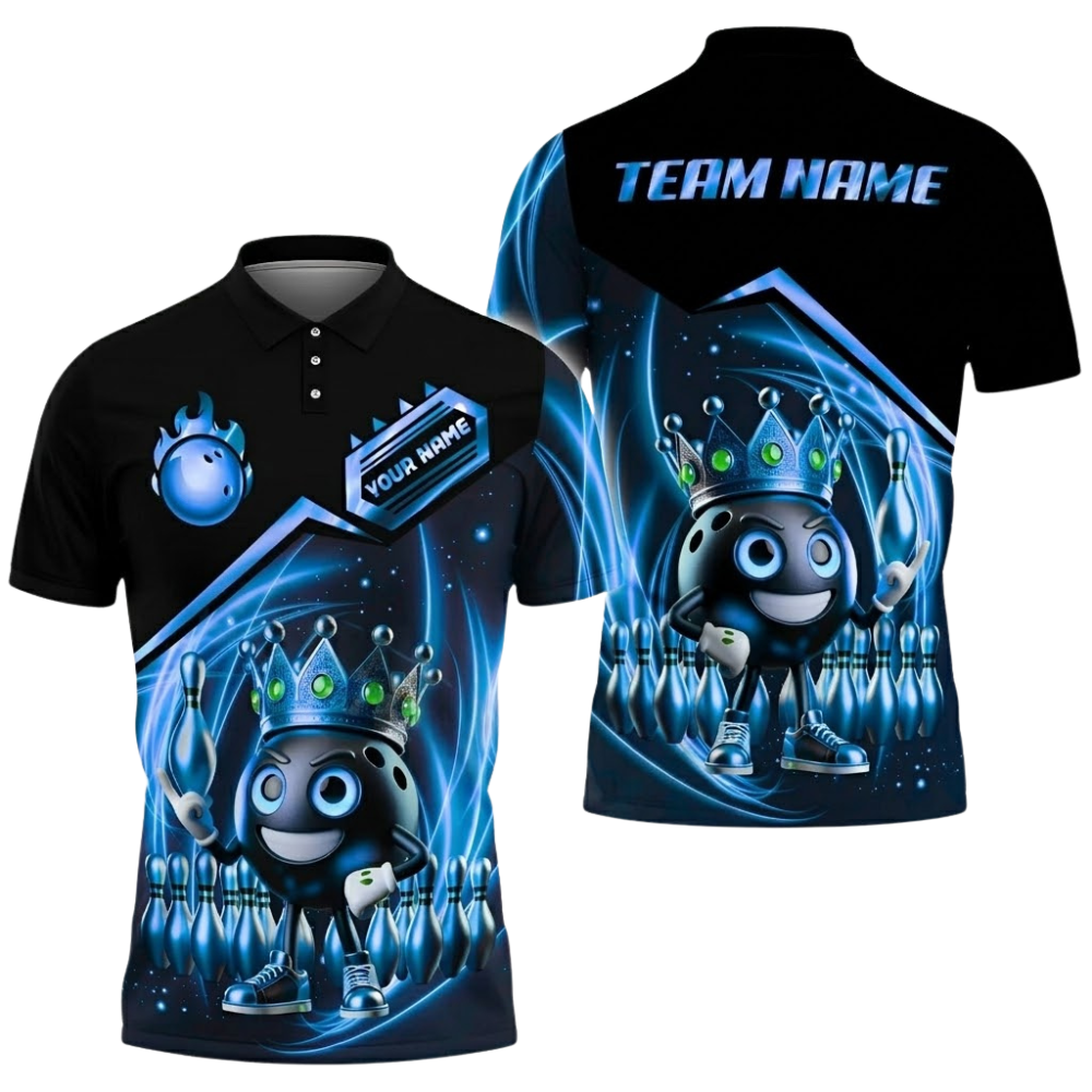 Funny Crown Ball Custom Mens Bowling Team Polo Shirt, Custom Bowling Shirts BZ0680