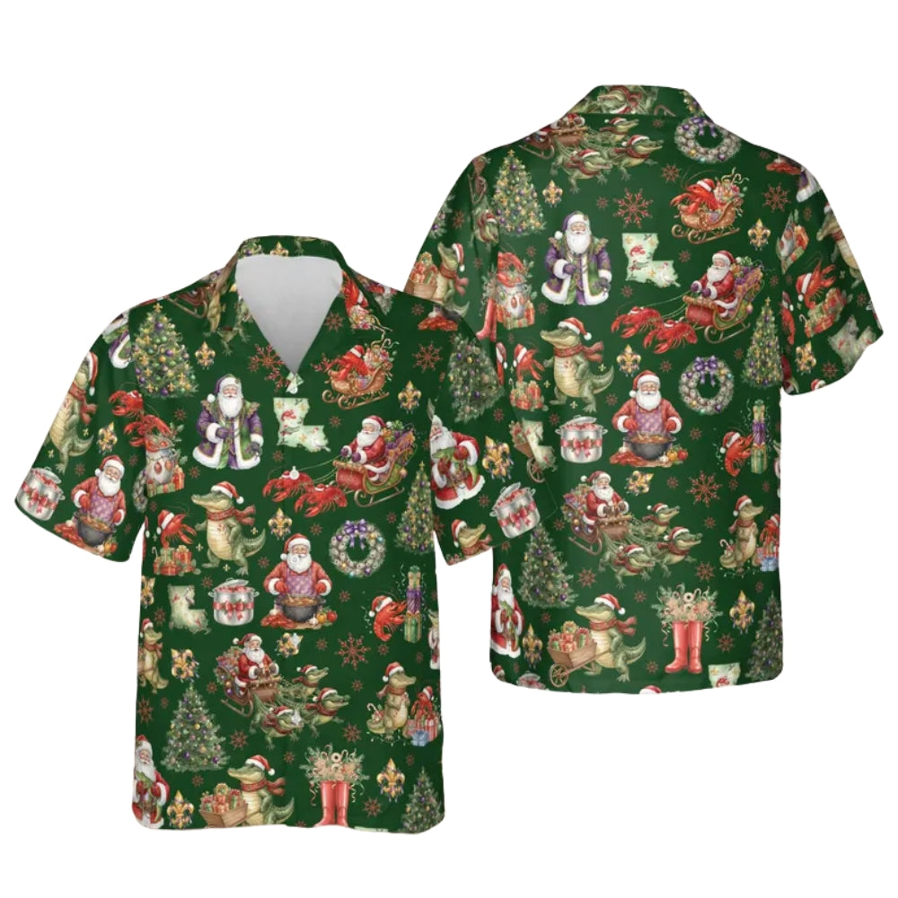 Alligator Santa Cajun Xmas Hawaiian Shirts For Mens, Cajun Louisiana Christmas Shirts ET0030