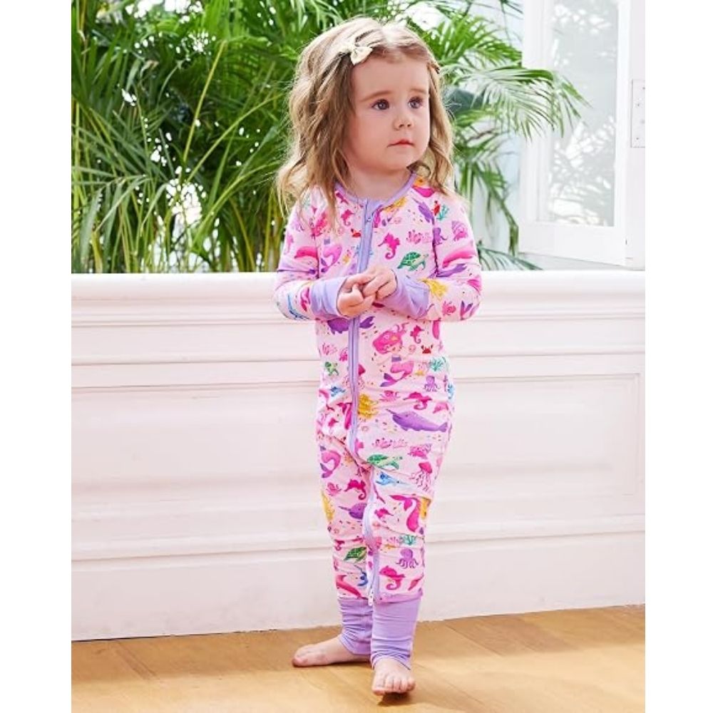 Ocean Animal Purple And Pink Baby Convertible Zippy Romper, Ocean Lover Baby Convertible Romper BB0325