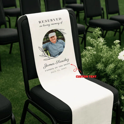 Reserved In Loving Memory Of Custom Photo Fabric Wedding Sign, Personalized Wedding Memory Chair Sign WD0252