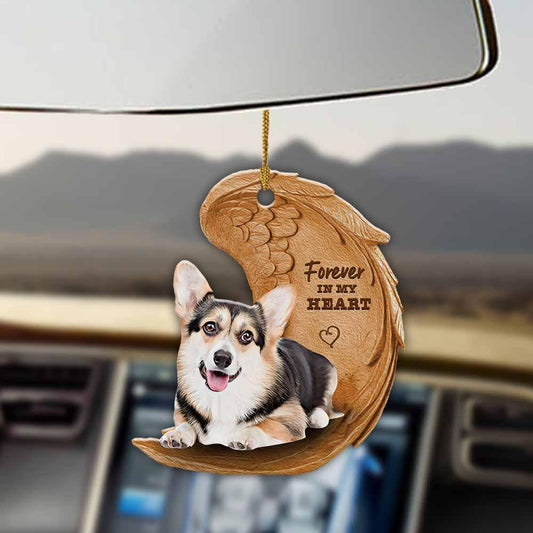 Tricolor Corgi Forever In My Heart Car Mirror Interior Hanging Ornament Dog Ornament Lasfour OO0864