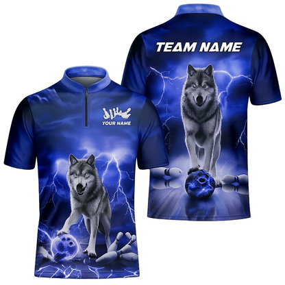 Custom Wolf Blue Thunder Mens Bowling Jersey, Custom Wolf Bowling Team Shirts BZ0452