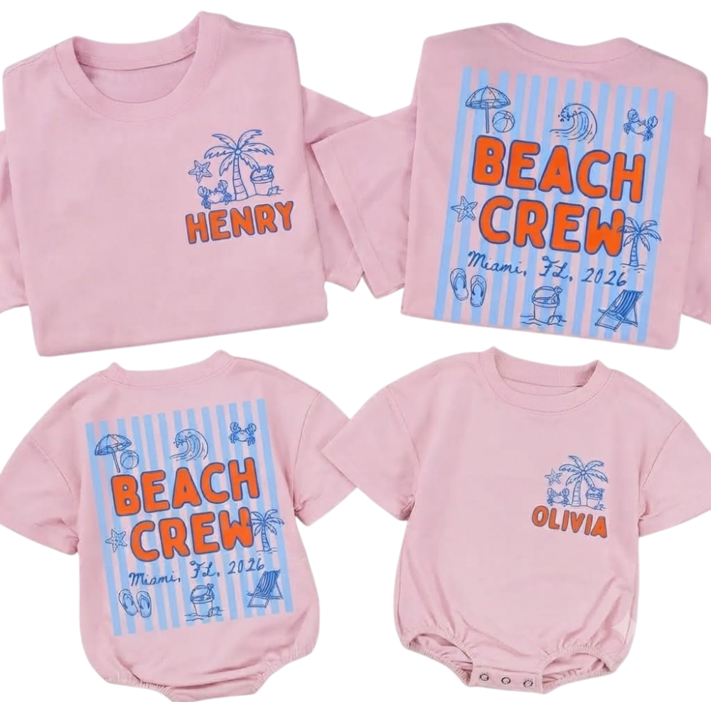 Custom Bach Crew Family Matching T Shirt, Personalized Beach Trip Family Shirts ET1525