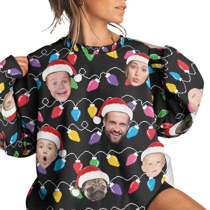 Custom Faces Christmas Light Sweatshirt For Men Women, Personalized Photo Christmas Sweatshirt 2D1058