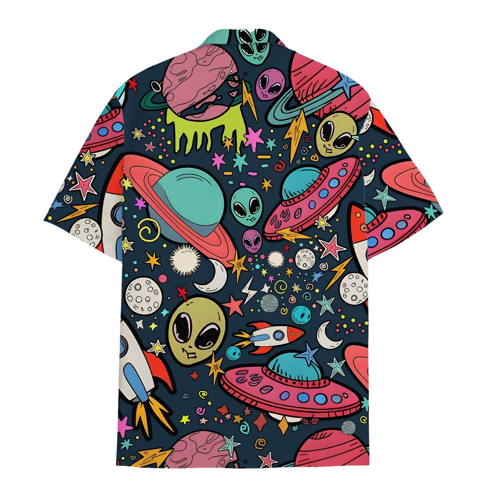 Alien Space Colorfull Hawaiian Shirt For Men Women, Alien Hawaiian Shirts HE0219