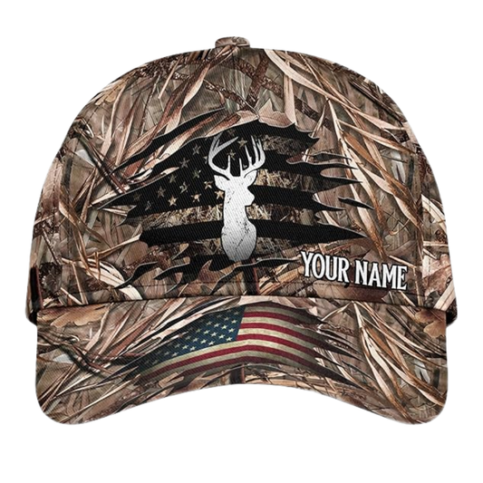 Custom USA Flag Deer Hunting Baseball Cap, Custom Patriotic Hunting Caps Hats CP0218