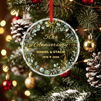 50th Anniversary Personalized Couple Name Glass Ornament, Custom Golden Wedding Anniversary Ornament WD0288