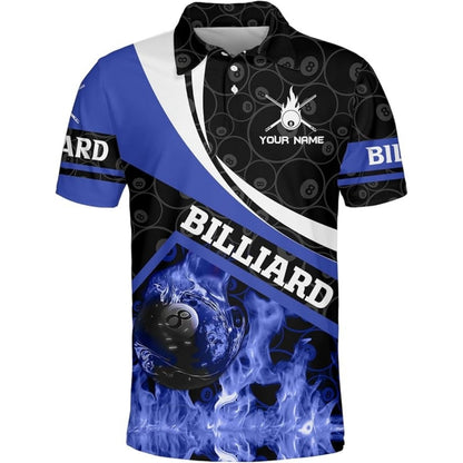 Custom Red Flame 8 Ball Billiard Men Polo Shirts, Custom Flame Billiard Team Shirts BIZ0164
