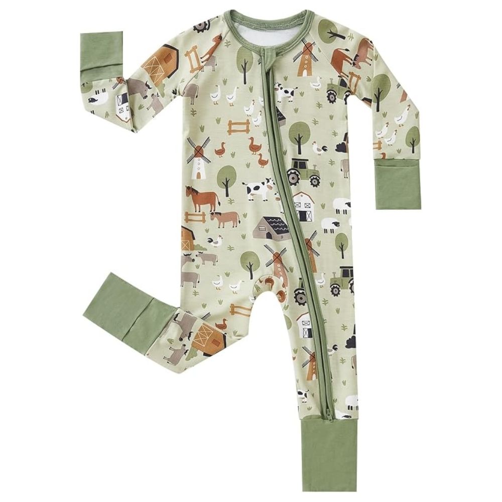 Animal Farm Green Baby Convertible Zippy Romper, Baby Farm Lover Romper Convertible BB0395