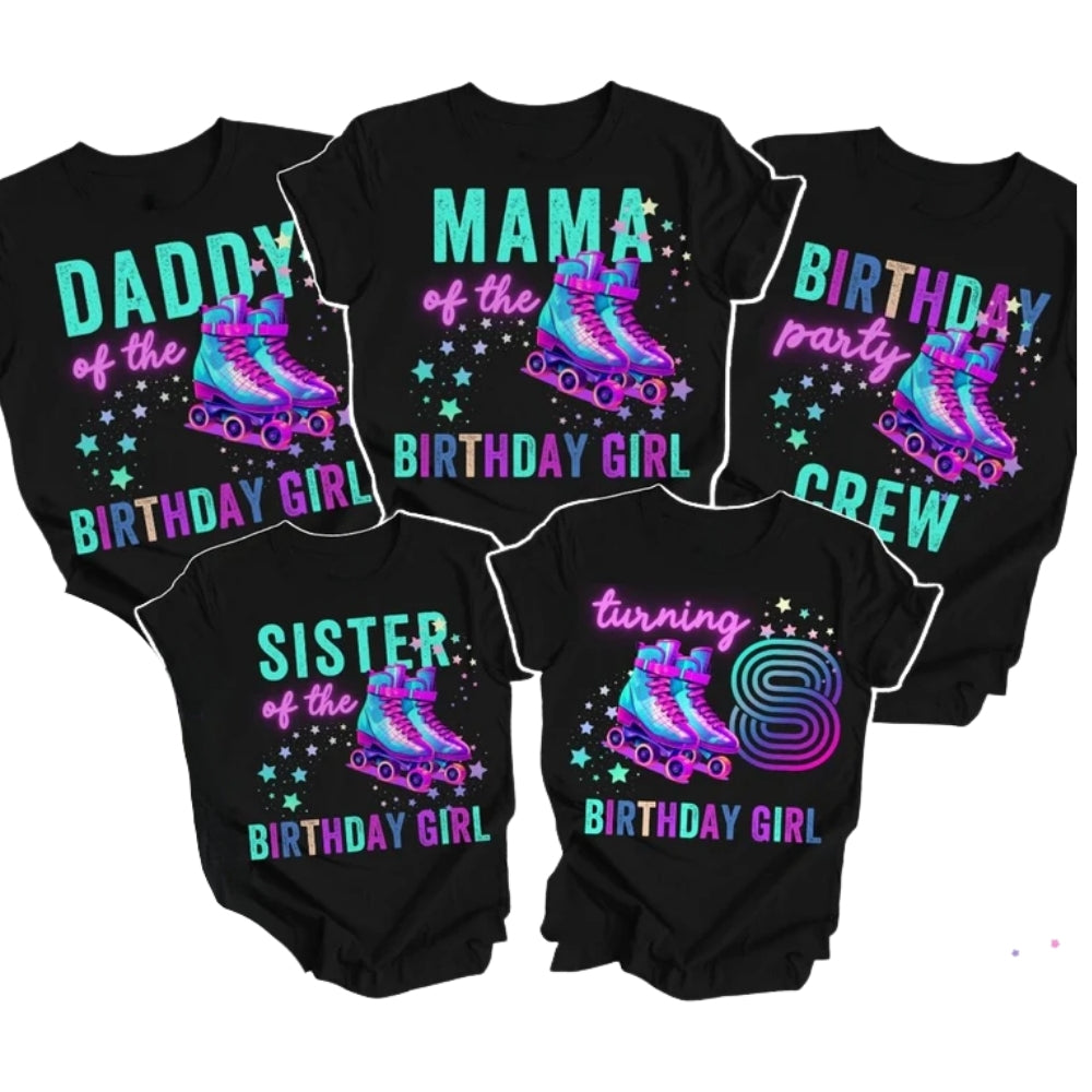 Custom Skating Birthday Girl Matching T Shirts For Family, Personalized Birthday Skate Family Shirts ET0680