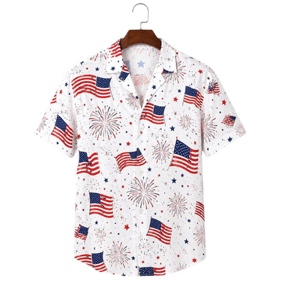 American Flag Firework White Hawaiian Shirt For Men And Women, Patriotic 4th Of July Hawaiian Shirts HE0441