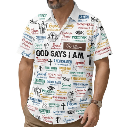 God Says I Am Personalized Christian Hawaiian Shirt For Men Women, Custom Christian Faith Hawaiian Shirt HE0590