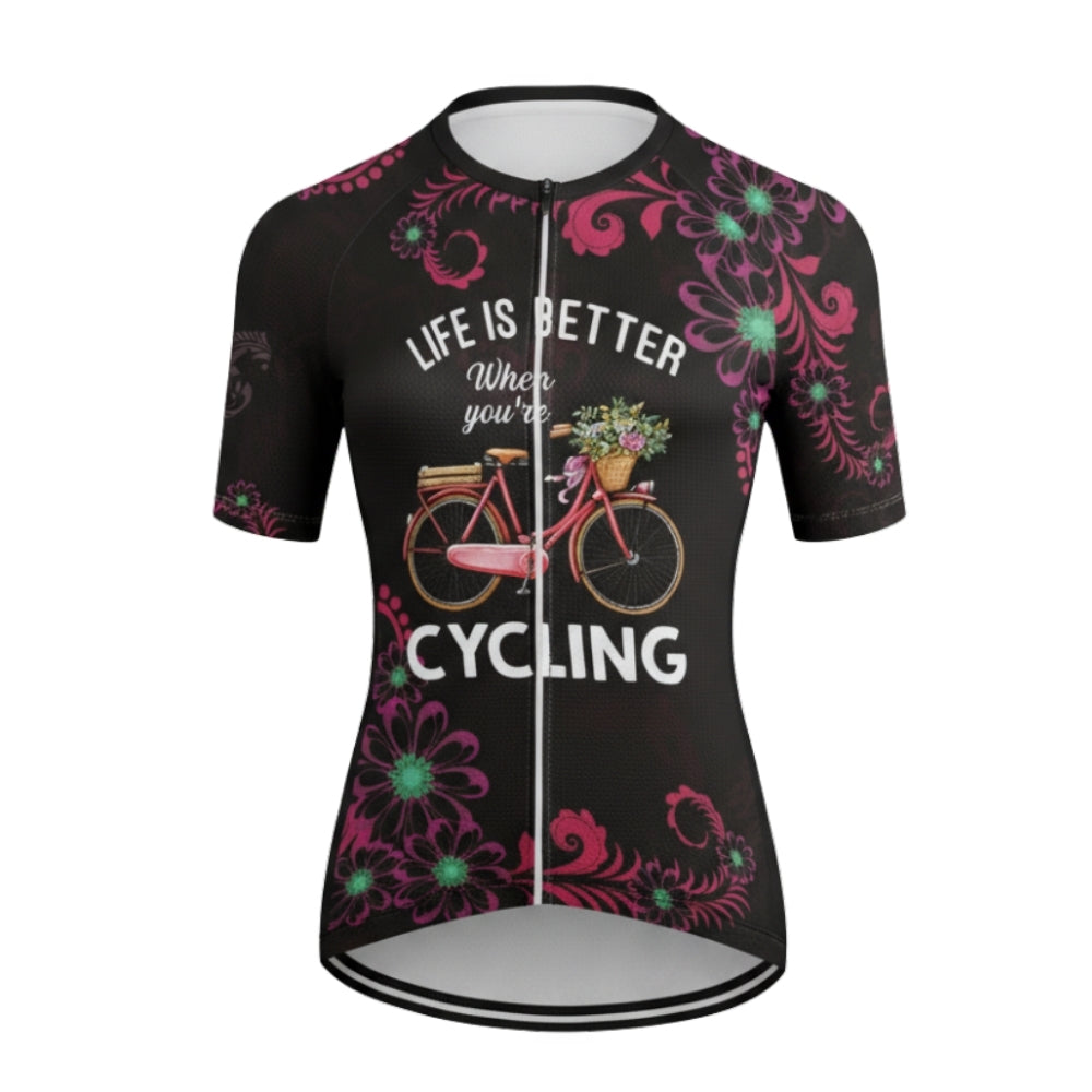 Life Is Better When You're Cycling Women's Floral Cycling Short Sleeve Jersey, Women's Cycling Jerseys CE0021