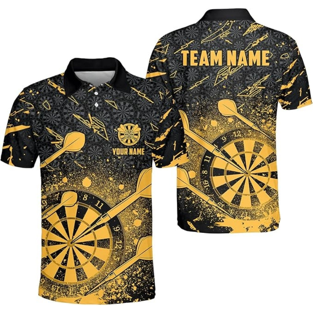Custom Black Red Darts Team Polo Shirt Mens, Custom Darts Shirts DZ0011