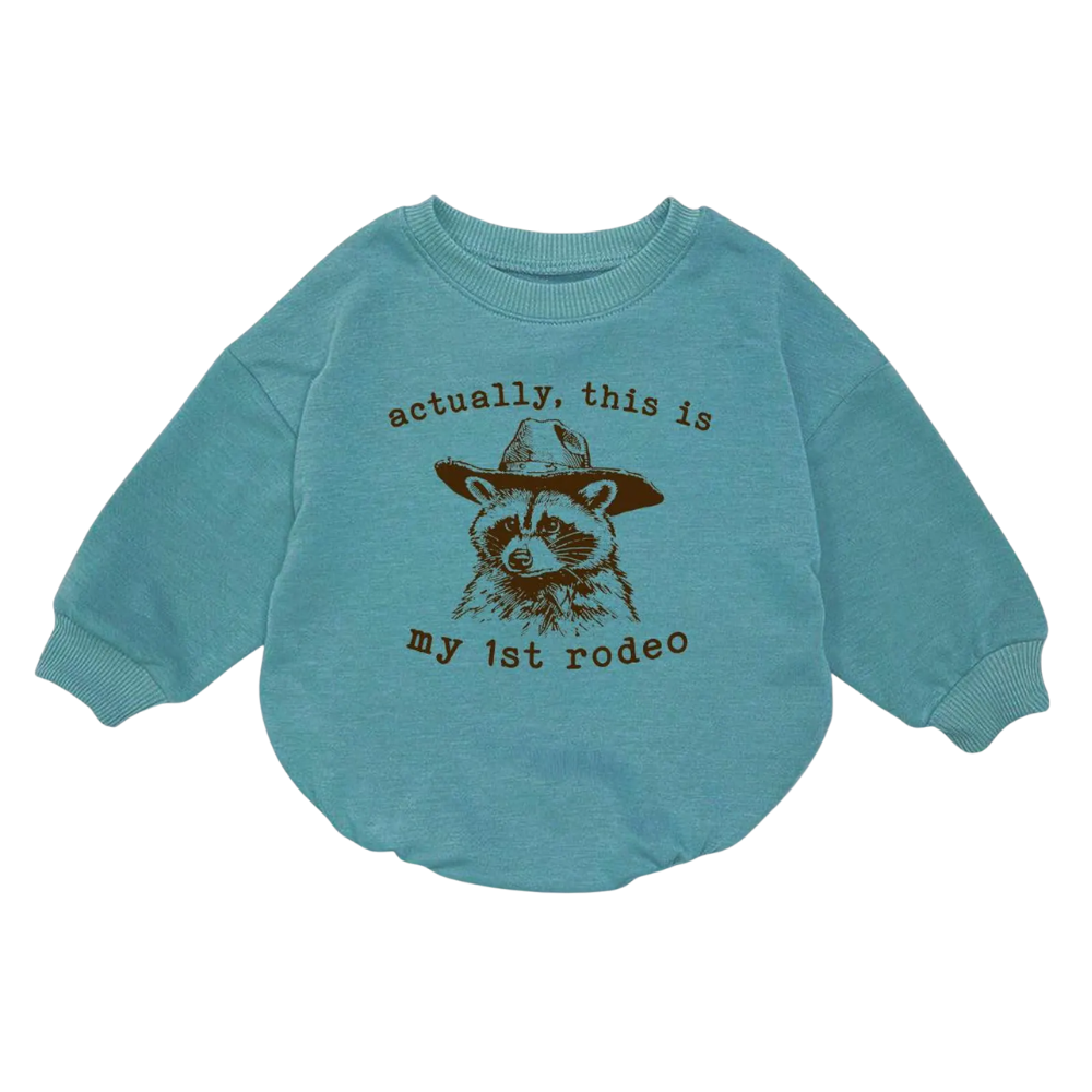 Actually This Is My 1st Rodeo Raccoon Cowboy Baby Romper Sweatshirt, Western Cowboy Baby Romper Sweatshirt BB0154