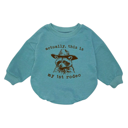 Actually This Is My 1st Rodeo Raccoon Cowboy Baby Romper Sweatshirt, Western Cowboy Baby Romper Sweatshirt BB0154