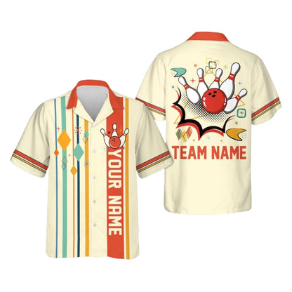 Custom Retro Atomic Bowling Hawaiian Shirt For Men, Custom Retro Bowling Team Shirts BE0126