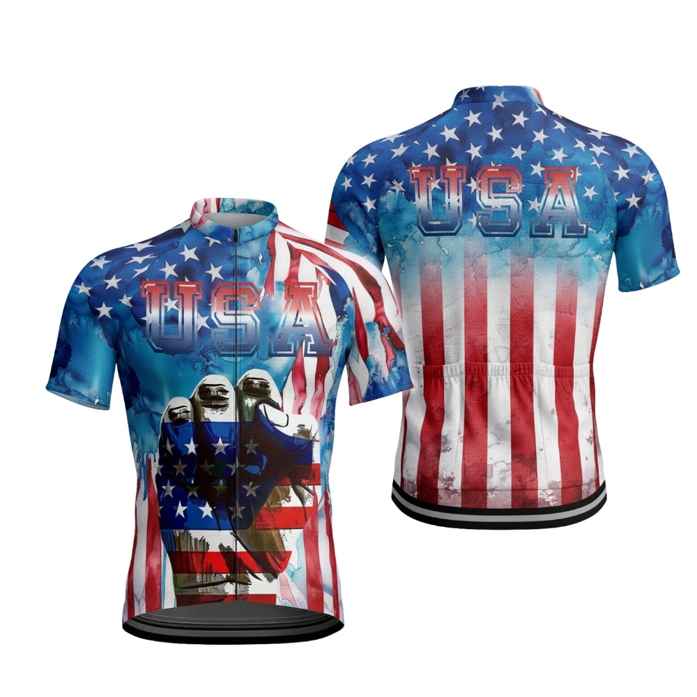 USA Flag Cycling Short Sleeve Jersey For Men, Patriotic Cycling Jerseys CZ0141