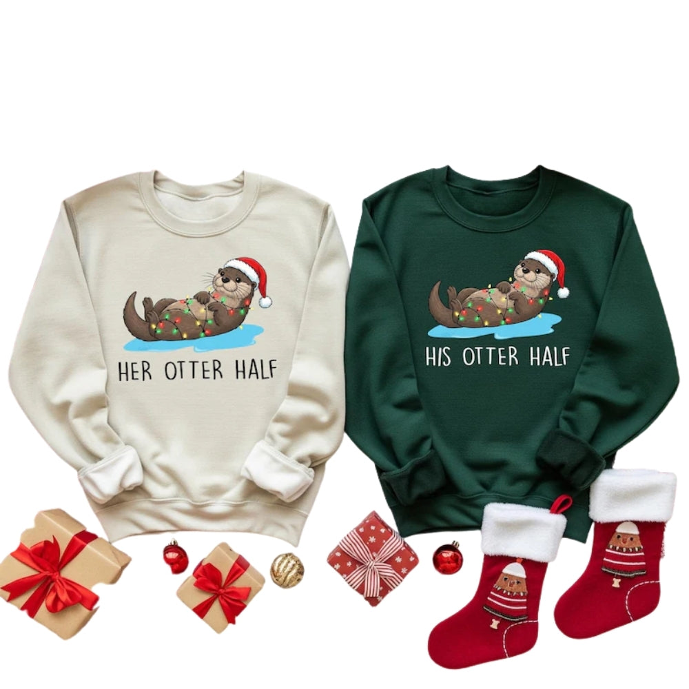 Funny His Hers Otter Half Christmas Sweatshirt, Matching Christmas Couples Sweatshirt 2D0759