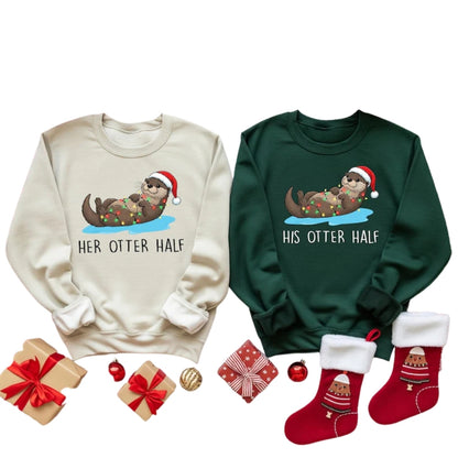 Funny His Hers Otter Half Christmas Sweatshirt, Matching Christmas Couples Sweatshirt 2D0759