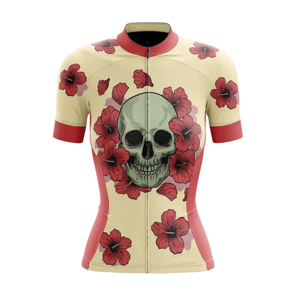 Ladies Flower Skull Cycling Short Sleeve Jersey, Skull Cycling Jersey For Women CG0872