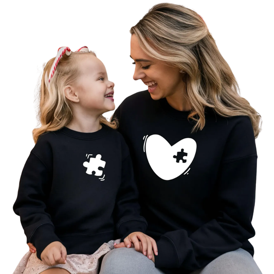 Matching Puzzle Heart Mommy Daughter Sweatshirt, Puzzle Mom And Child Matching Sweatshirt ET1365