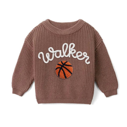 Personalized Basketball Baby Embroidered Knit Sweater, Custom Basketball Baby Sweatshirt BB0764