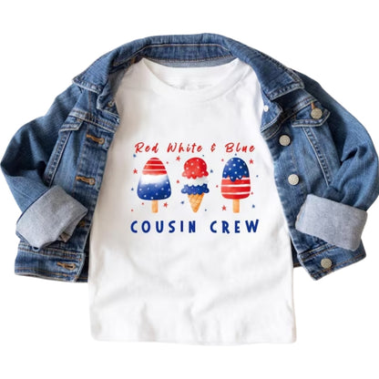 Red White And Blue American Flag Ice Cream Cousin Crew Custom Name Matching T Shirts, Personalized 4th Of July Matching Cousin Shirts ET0792
