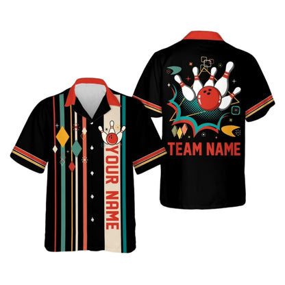 Custom Retro Atomic Bowling Hawaiian Shirt For Men, Custom Retro Bowling Team Shirts BE0126