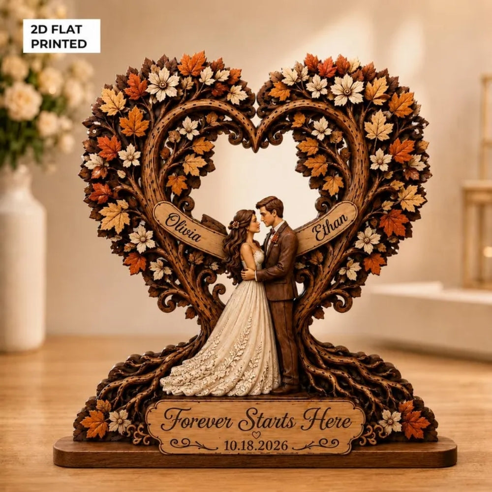 Custom Fall Tree Couple Wedding Wooden Plaque, Custom Wedding Autumn Wooden Block WD0789
