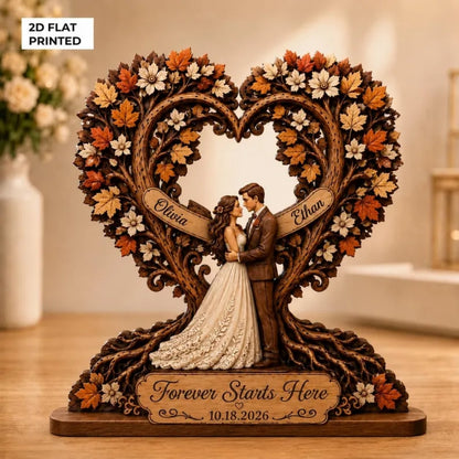 Custom Fall Tree Couple Wedding Wooden Plaque, Custom Wedding Autumn Wooden Block WD0789