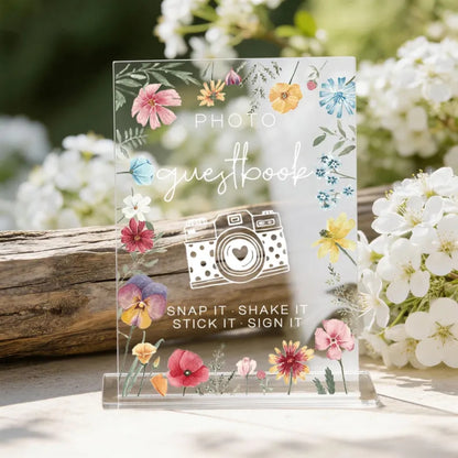 Snap It Shake It Floral Wedding Guest Book Sign, Wedding Photo Guestbook Sign WD0091