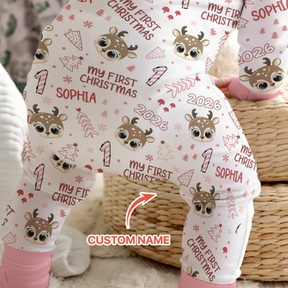 My First Christmas Reindeer Custom Name Baby Romper Convertible Zippy, Custom 1st Christmas Baby Romper Convertible BB0918