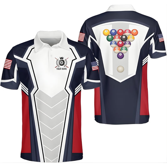 Custom Red White And Blue Billiard Polo Shirt For Men, Custom Patriotic Billiard Shirts BIZ0165