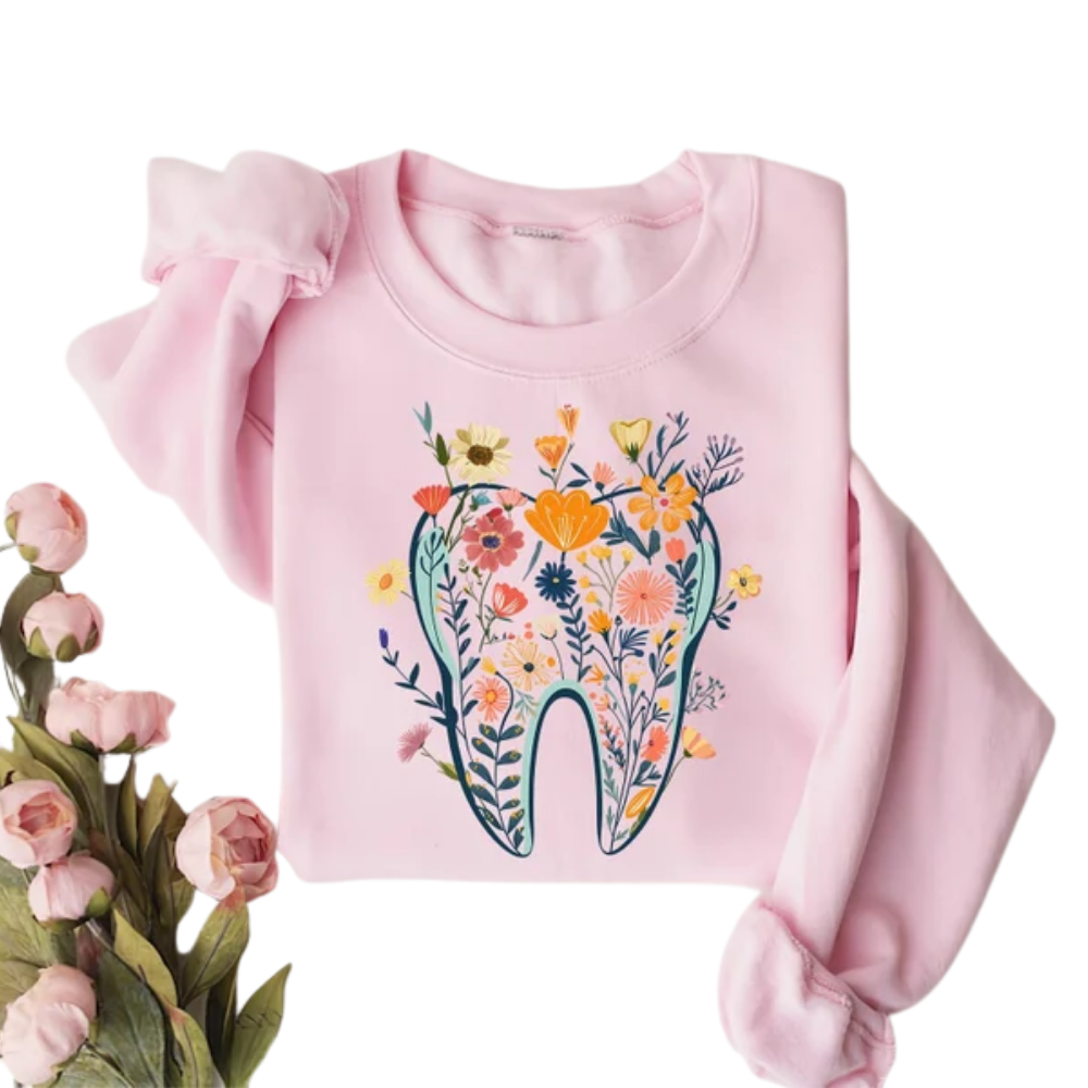 Floral Tooth Sweatshirt For Dentist, Floral Dental Assistant Sweatshirt 2D0901