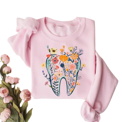 Floral Tooth Sweatshirt For Dentist, Floral Dental Assistant Sweatshirt 2D0901
