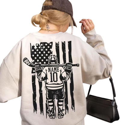 Custom American Flag Hockey Sweatshirt, Custom Name Number Hockey Sweatshirt 2D0841