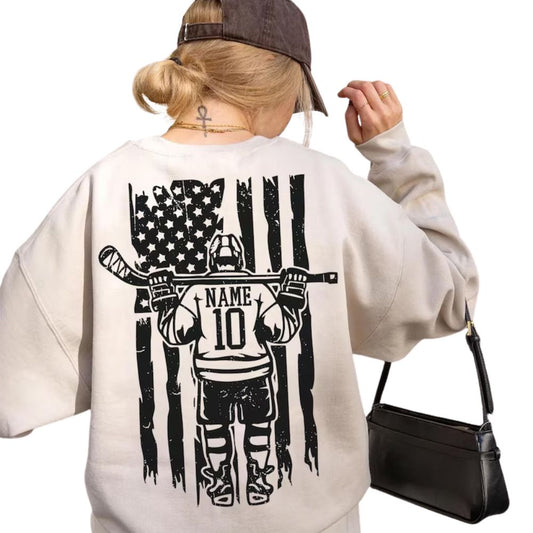 Custom American Flag Hockey Sweatshirt, Custom Name Number Hockey Sweatshirt 2D0841