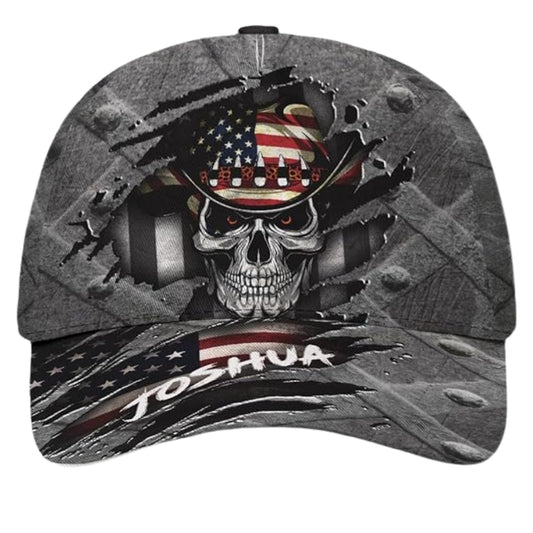 Custom Skull American Flag Baseball Cap 3D Printed, Custom Patriotic Skull Cap Hats CP0473