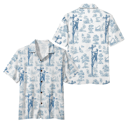 Custom Electrician Vintage Blue White Hawaiian Shirt For Men, Custom Electrician Hawaiian Shirt With Name HE0256
