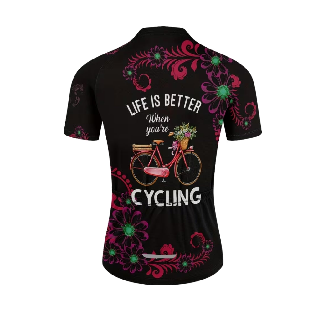 Life Is Better When You're Cycling Women's Floral Cycling Short Sleeve Jersey, Women's Cycling Jerseys CE0021