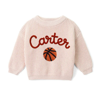 Personalized Basketball Baby Embroidered Knit Sweater, Custom Basketball Baby Sweatshirt BB0764
