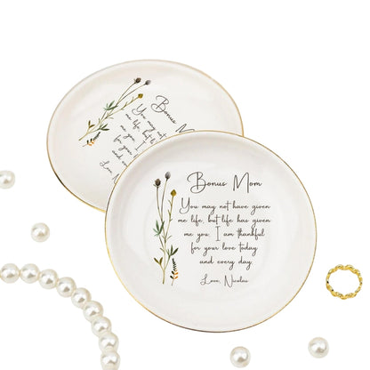 Personalized Bonus Mom Birth Month Flower Ring Dish, Custom Wedding Jewelry Dish For Bonus Mom WD0311