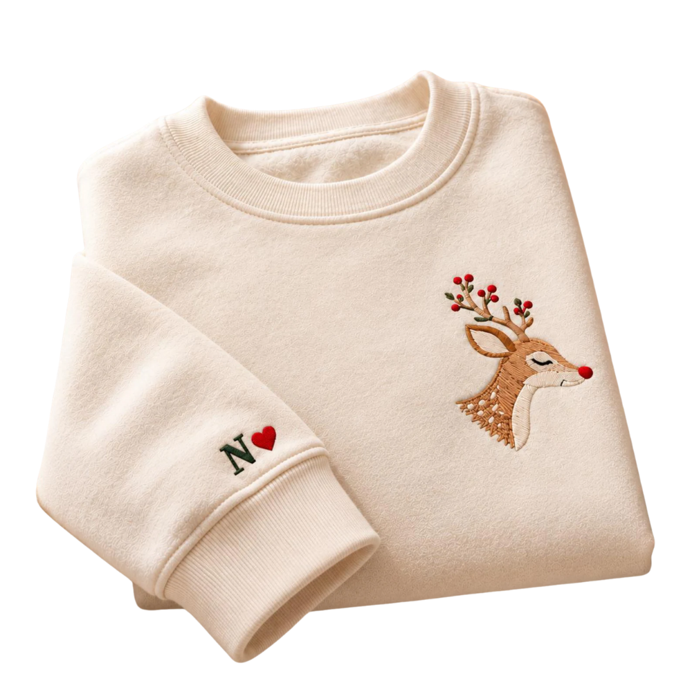 Custom Reindeer Couple Embroidered Sweatshirt With Initial Name, Personalized Christmas Couple Matching Sweatshirt 2D1303