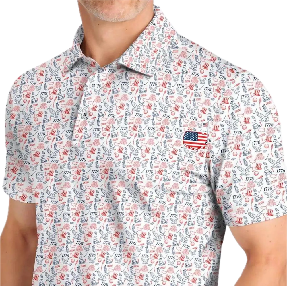 Matching 250th Anniversary USA Pattern Golf Shirt For His And Her, Fourth Of July Matching Couple Golf Shirts GE0525