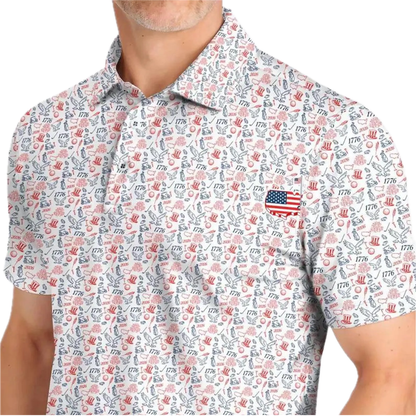 Matching 250th Anniversary USA Pattern Golf Shirt For His And Her, Fourth Of July Matching Couple Golf Shirts GE0525