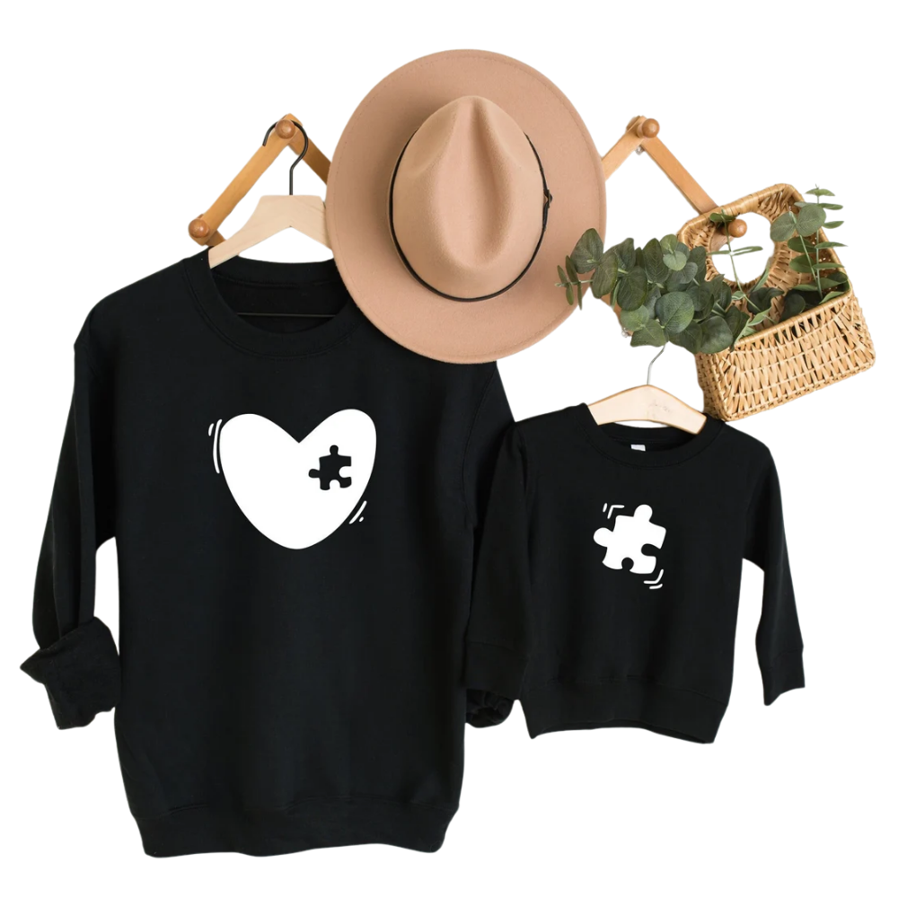 Matching Puzzle Heart Mommy Daughter Sweatshirt, Puzzle Mom And Child Matching Sweatshirt ET1365