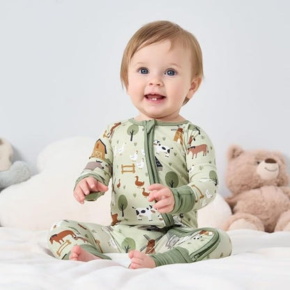 Animal Farm Green Baby Convertible Zippy Romper, Baby Farm Lover Romper Convertible BB0395